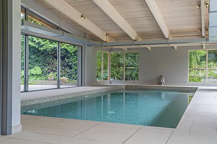 How moving floor pools work Internal view of an indoor pool house