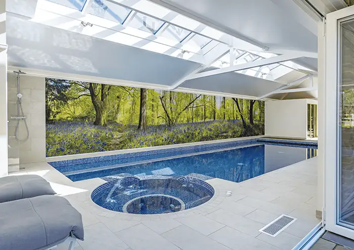 Pool House feature Wall A feature wall above an indoor pool