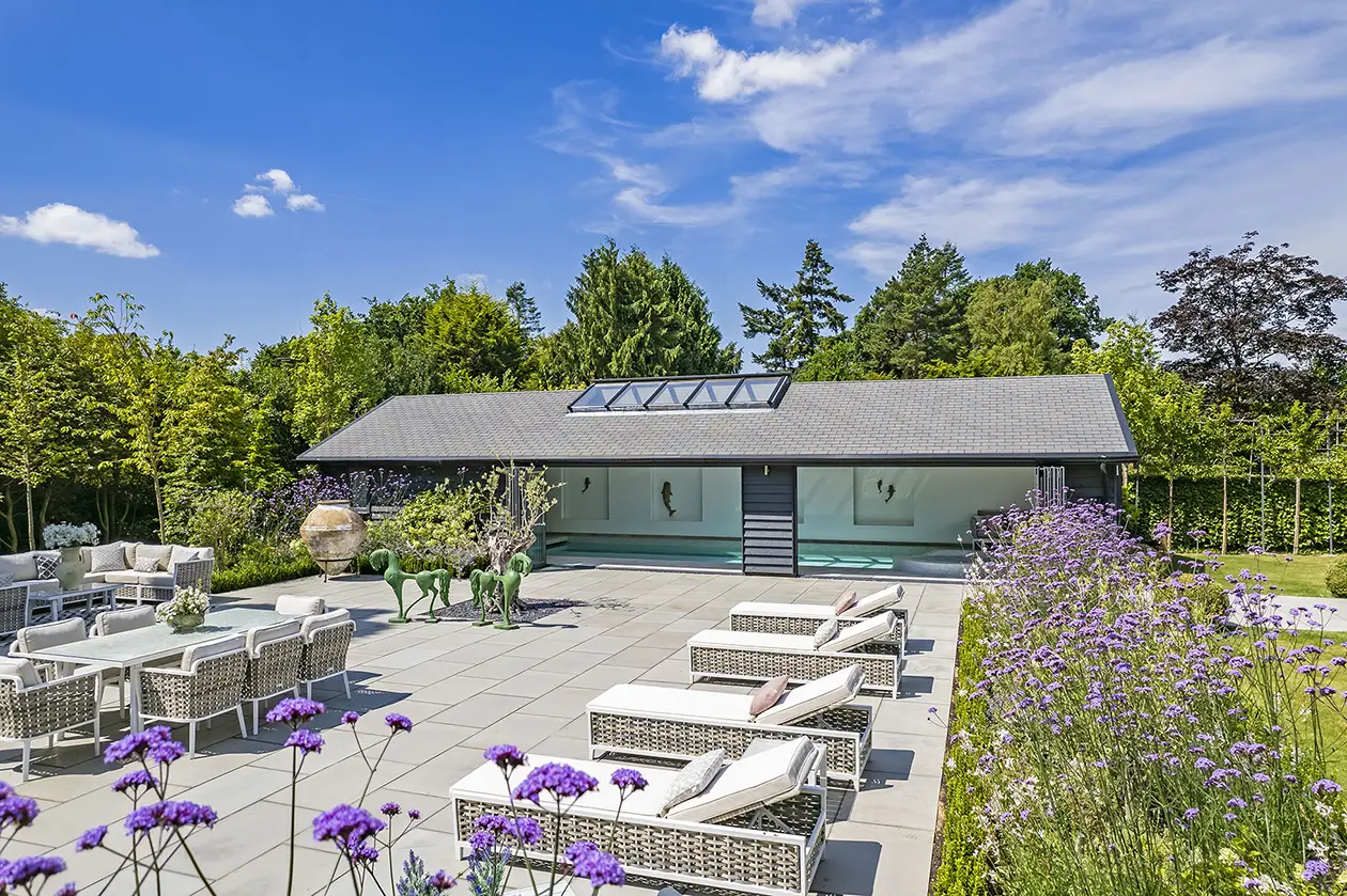 External view of a beautiful pool house